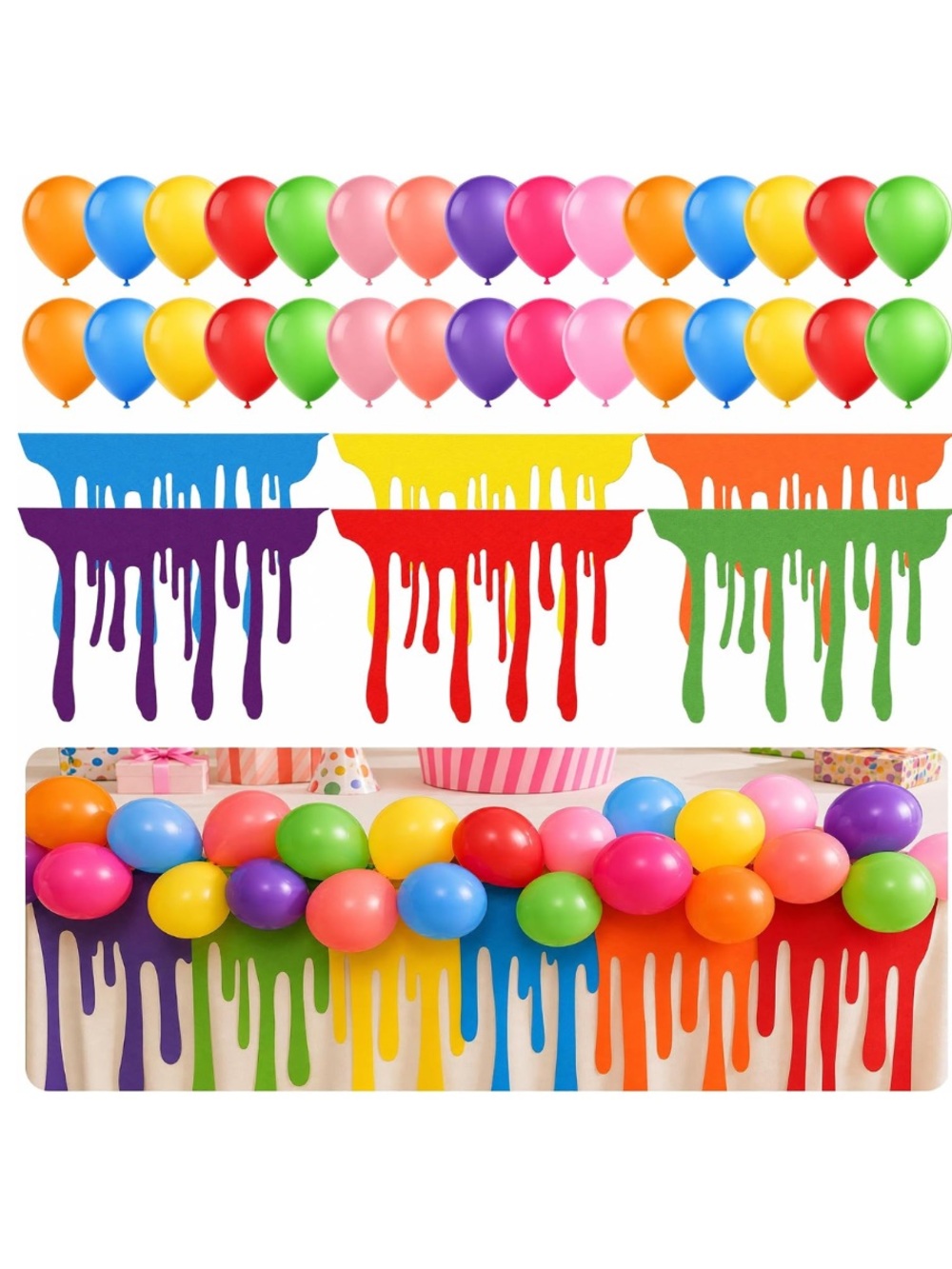 36 Pcs Colorful Art Themed Party Table Skirt Kit, Back to School Decoration